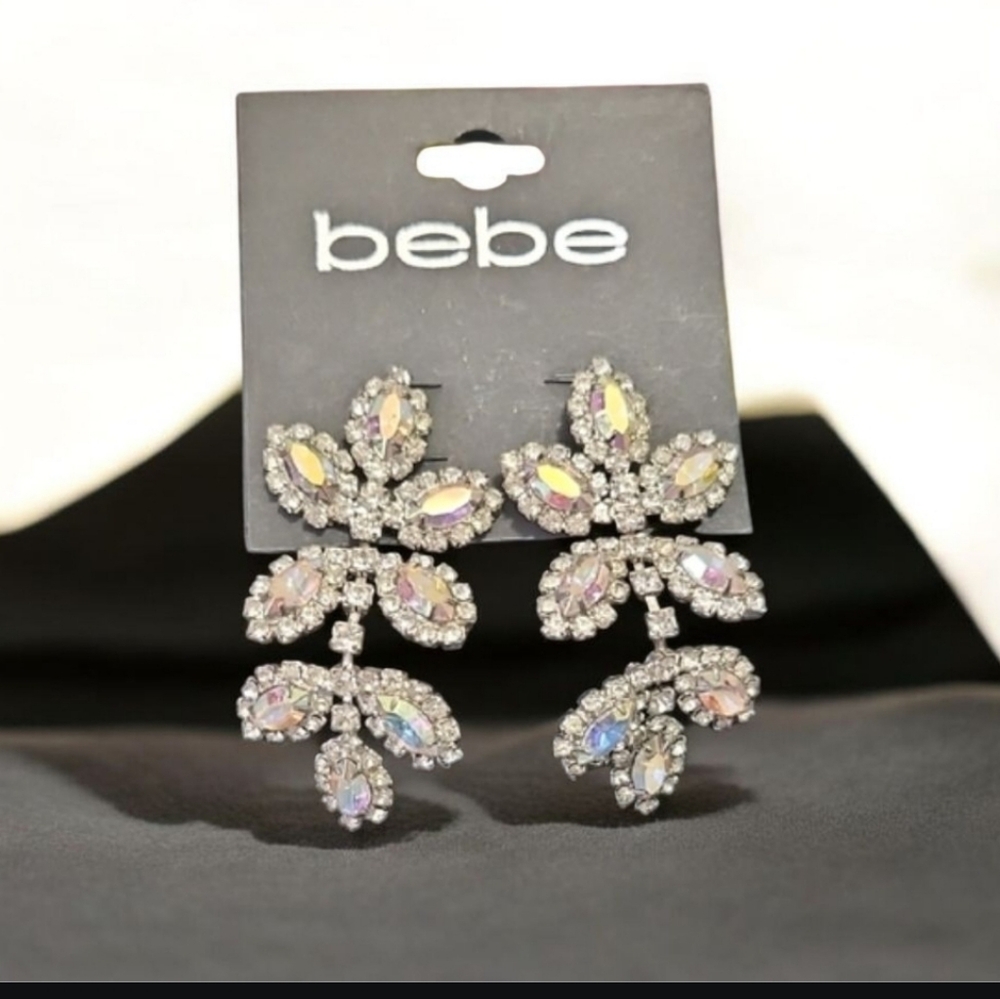 Bebe Silver Crystal Dangel Statement Earrings For… - image 6